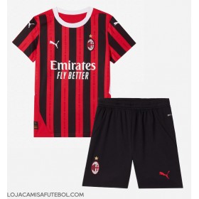 Camisa de Futebol AC Milan Rafael Leao #10 Equipamento Principal Infantil 2024-25 Manga Curta (+ Calças curtas)